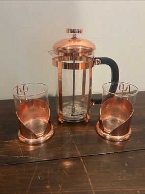 Sharper Image Copper French Press Coffee Maker with Two Glass Cups